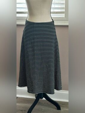 LOFT Black and White Striped A-Line Skirt